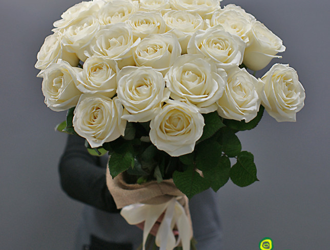 25 Белых голландских роз 60-70 см Фото